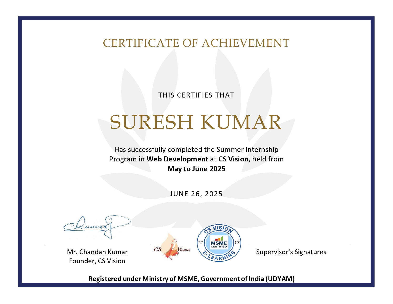 Sample Internship Certificate