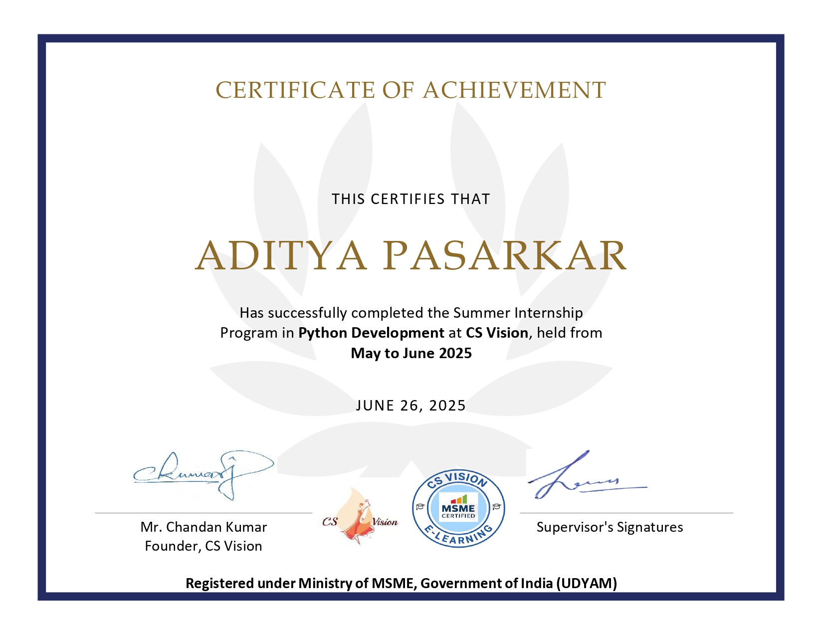 Aditya Certificate