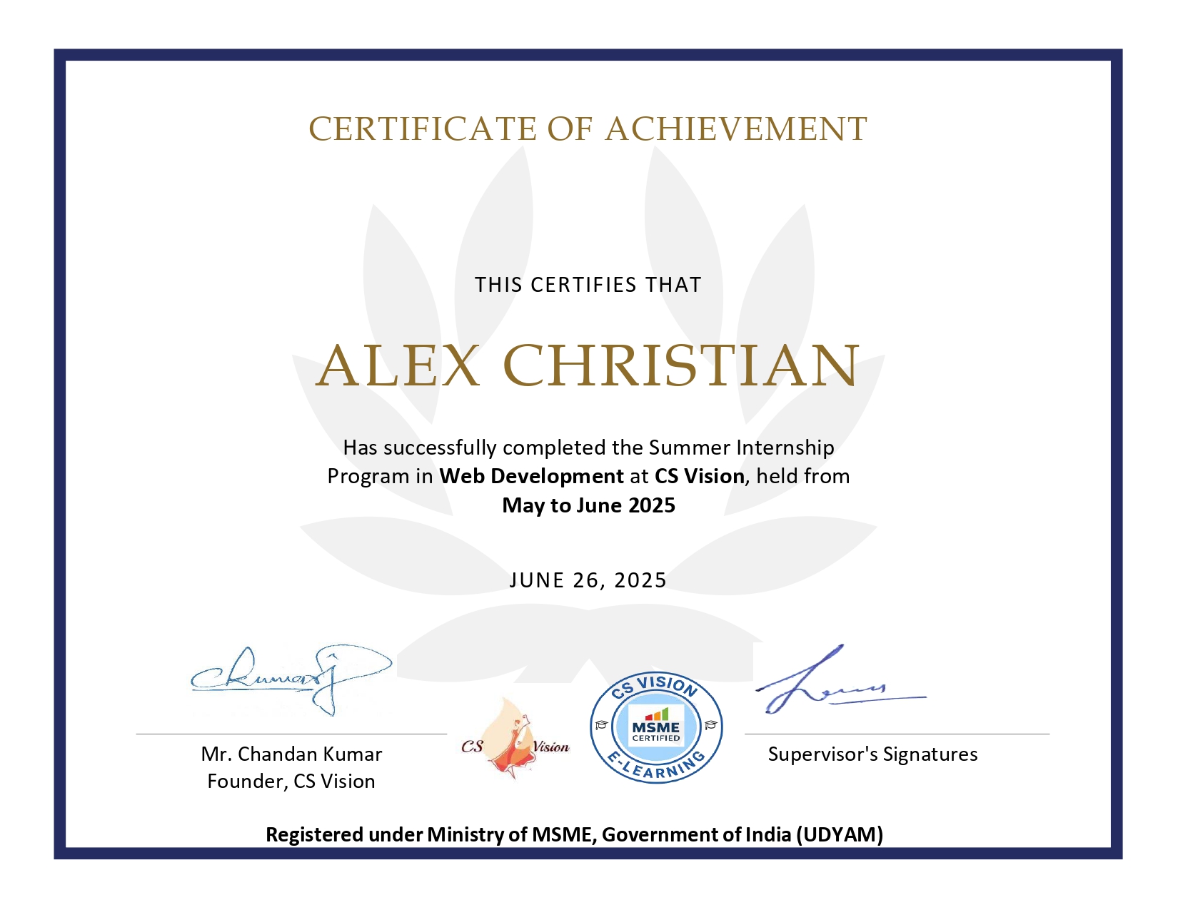 Alex Certificate