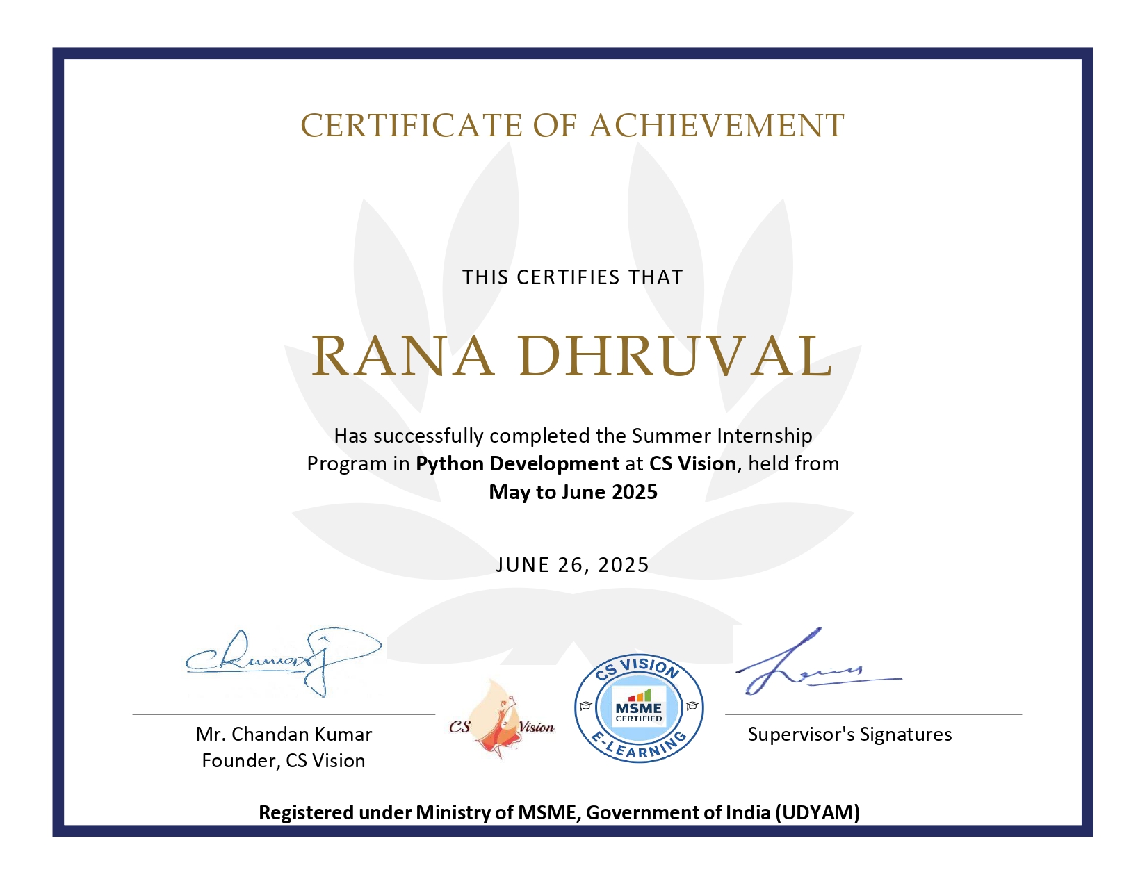 Dhruval Certificate