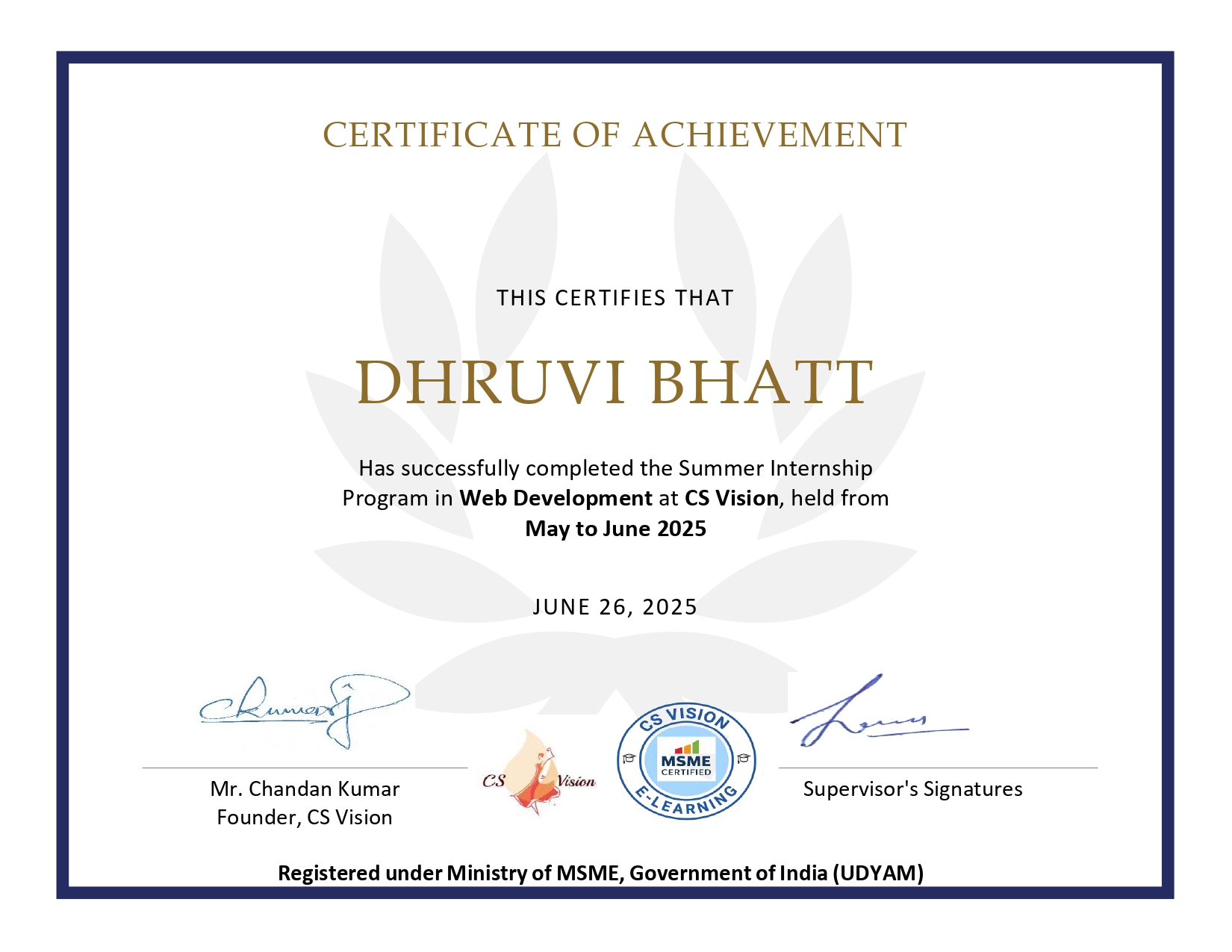 Dhruvi Certificate