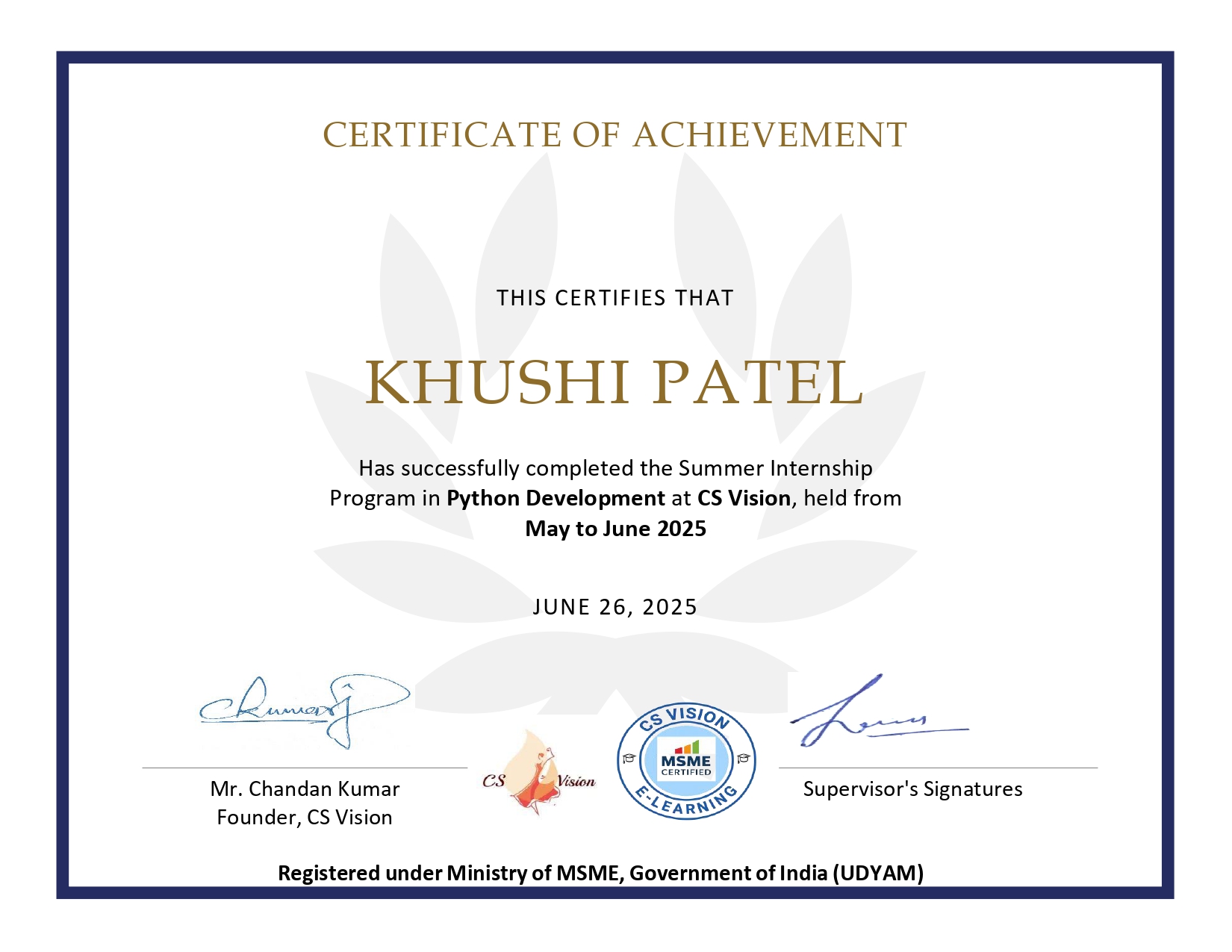 Khushi Certificate
