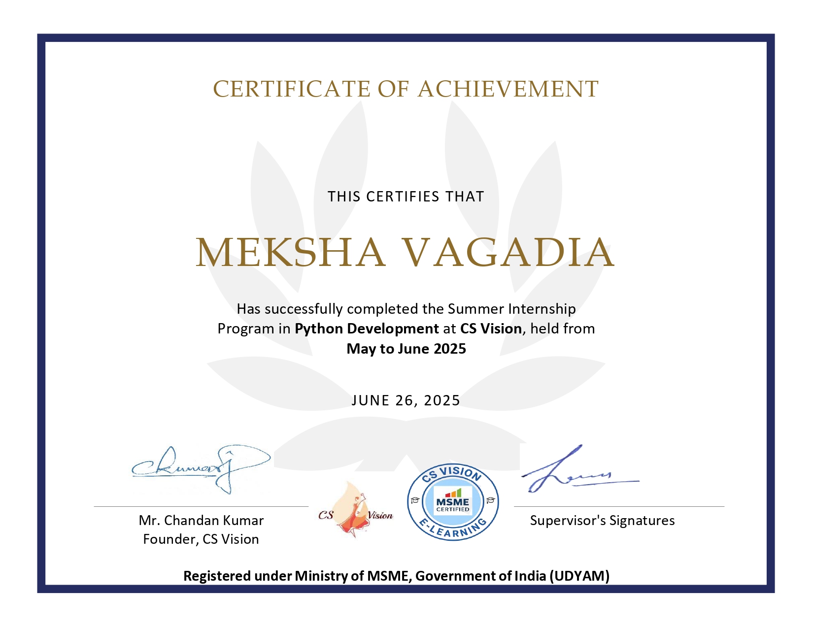 Meksha Certificate