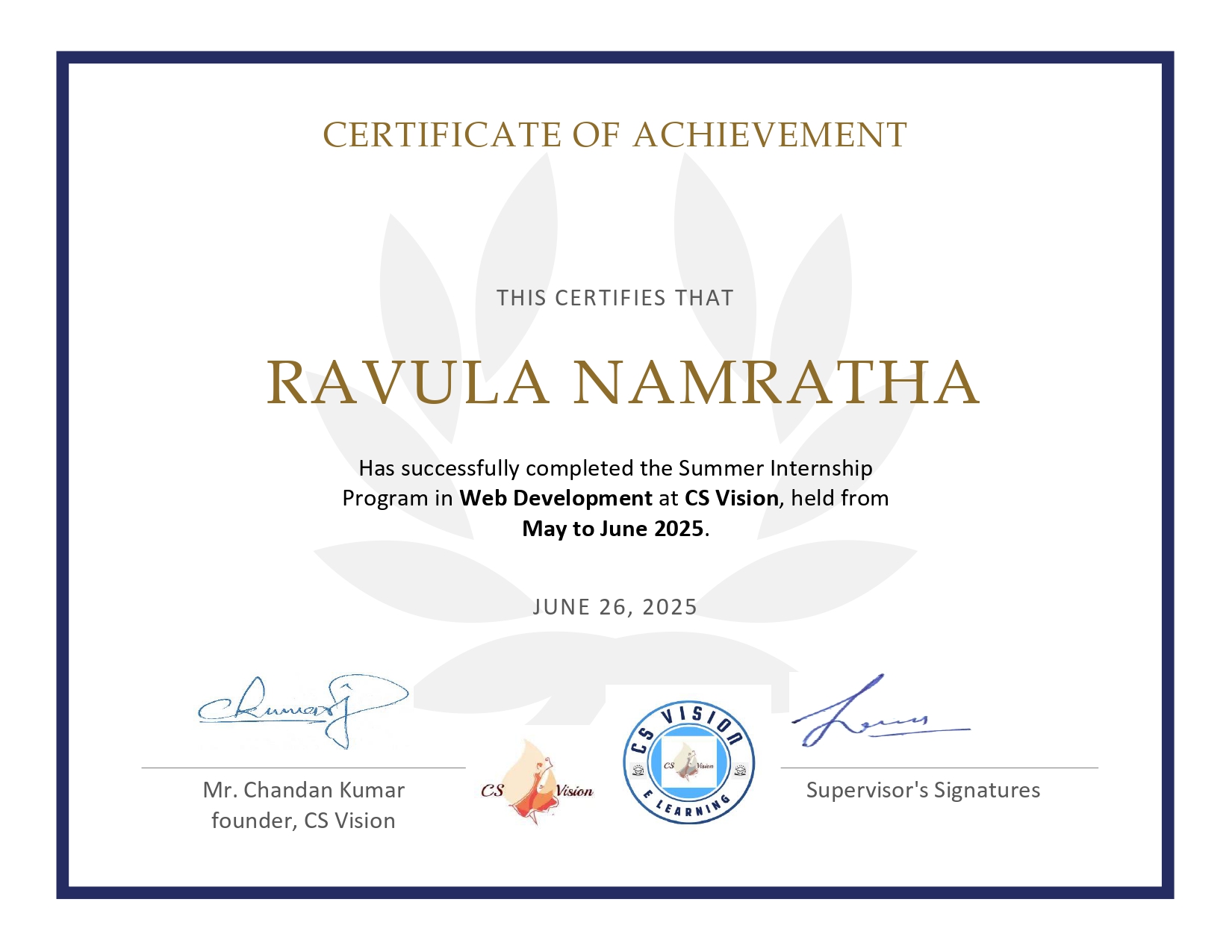 Namratha Certificate