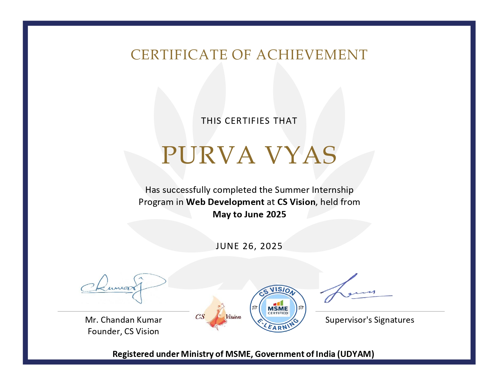 Purva Certificate